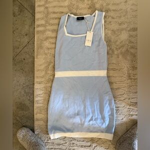 Vici Backless Dress in Soft Blue and White